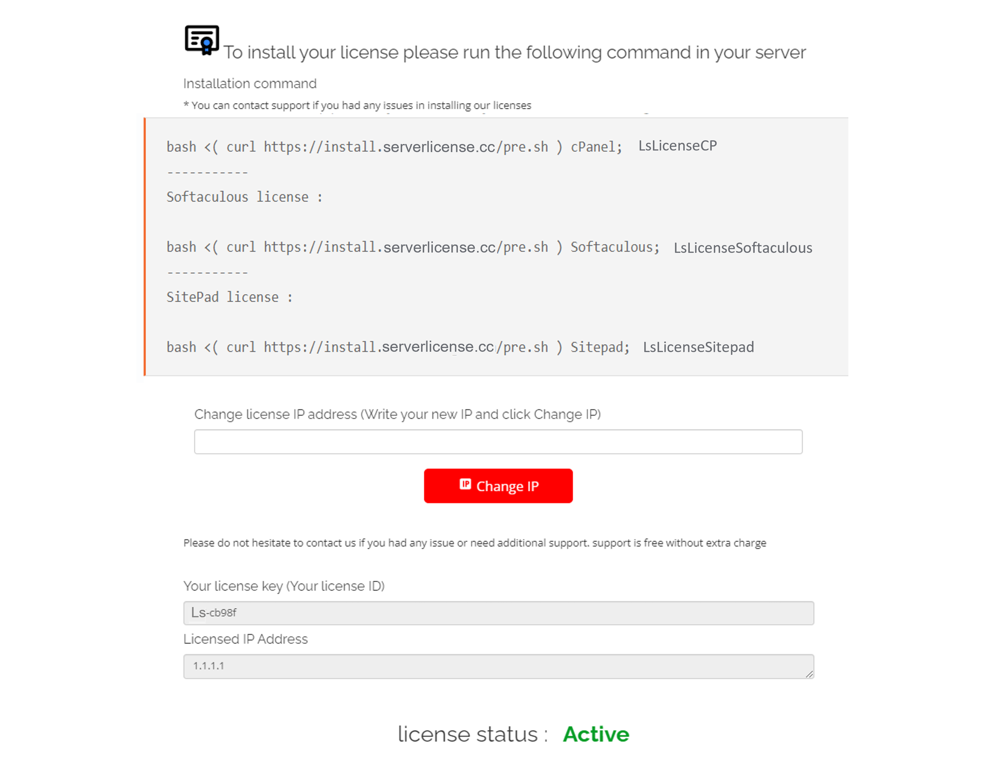 Server License management panel